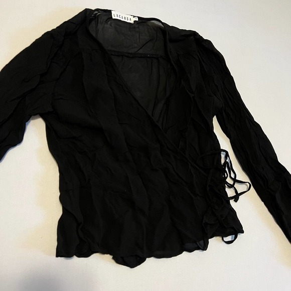 LACAUSA Black gauze wrap long sleeve top blouse S - Picture 1 of 9